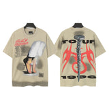 Men's t-shirt short-sleeved washed hot diamond printing g pure cotton hip hop street printing