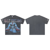 Valley t-shirt men's short-sleeved street printing hot diamond washed cotton