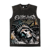 Hip hop tank top american high street statue of liberty full version hip hop street rock vest sweatshirt sleeveless t-shirt