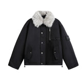 Unisex Down Jacket Winter Fur Collar Vintage Warm Tooling Jacket
