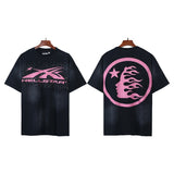 Men's short-sleeve t-shirt - washed print with hotfix rhinestones - premium cotton - high quality