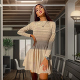 Work Dresses Solid Color Crew Neck Hollow Long Sleeve Dress