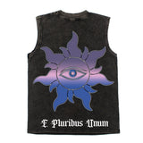 Hip hop tank top american high street niche alien flying saucer printing washed distressed loosecasual vest sweatshirt