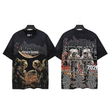 Godspeed t-shirt short-sleeved men's washed cotton printing hot diamond holes street clothing
