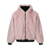 Unisex Down Jacket Winter Fleece Collar Double Sided Hooded Jacket