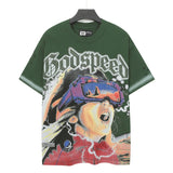 Godspeed t-shirt short-sleeved men's washed cotton printing hot diamond holes street clothing