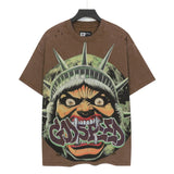 Godspeed t-shirt short-sleeved men's washed cotton printing hot diamond holes street clothing