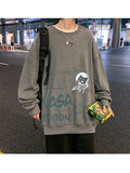 Men Hoodie Long Sleeve T-shirt Men Hong Kong Style Ins Hip Hop Loose round Neck
