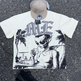 Mixed Emotion T-Shirt Alien Print Diamond Casual Loose Short Sleeve T-Shirt