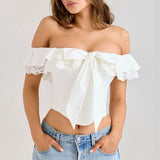 Women top cross-border annual export hot girl sexy one-line collar suspender frenchruffles buttoned waist slimming look small vest for women