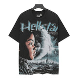 Washed and hot-drilled men's t-shirt short-sleeved g pure cotton hip hop street