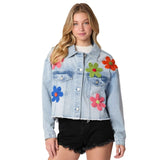 Women's top: european and american style cross-border trade spring/summer multi-color 3d embellished denim jacket, long sleeve outerwear