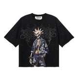 Bkys men's short-sleeve t-shirt - streetwear print, washed, rhinestone detail, 100% cotton