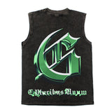 Hip hop tank top american street rock retro tv printing washed and distressed trendyhip hop vest sweatshirt