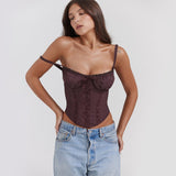 Women's top: amazon cross-border summer lace patchwork tie-up sexy european and american style top, hot girl camisole tank top for women