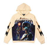 Hip-hop hoodie american rock street retro washed distressed flame robot west coast rap hooded sweatshirt