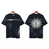 Men's short-sleeve t-shirt - washed print with hotfix rhinestones - 100% cotton - premium quality