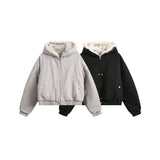 Unisex Down Jacket Winter Fleece Vintage Thermal Hooded Fur Collar Jacket