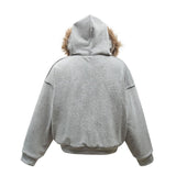 Unisex Down Jacket Winter Fur Collar Vintage Lamb Down Warm Padded Jacket