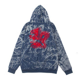 Hip-hop hoodie american street high street retro hip-hop rap graffiti all-over printed red dragon embroider zipper hooded sweatshirt