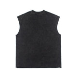 Hip hop tank top american high street motorcycle flyer printingtrendyretro washed distressed loose waistcoat vest sweatshirt