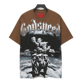 Men's youth t-shirt with rhinestone print, 100% cotton, american retro style