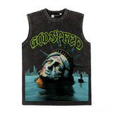 Hip hop tank top american high street drowning liberty print retro hip hop rock vest vest trendy sweatshirt
