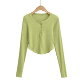 Women T-shirt Fall Women's Clothing Long Sleeve Collar Slim Fit Short Women's T-shirt