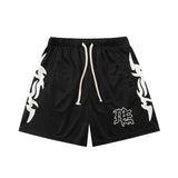 Mixed Emotion Shorts Flame Print Mesh Sports Quick-Drying Basketball Pants Mesh Pants