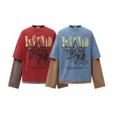 Unisex long-sleeved shirt autum color-blocked fake two-piece