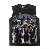 Hip hop tank top american high street washed distressed skull basketball team street hip hop vest sweatshirt jersey