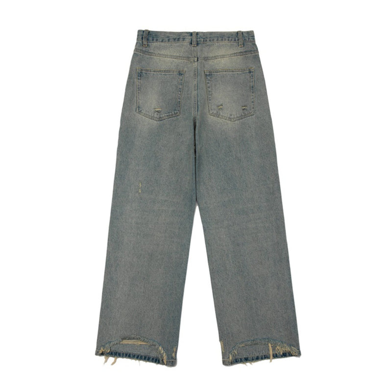 Unisex Jeans Retro Washed Denim Loose Straight