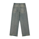 Unisex Jeans Retro Washed Denim Loose Straight