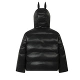 Unisex Down Jacket Doberman Devil Ears Leather Jacket Bread Cotton Jacket