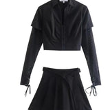 Women Skirt Fall Ins Lapel Shirt Skirt Outfit