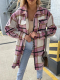 Plaid Trench Coat Straight Single-Breasted Plaid Long Sleeve Shirt