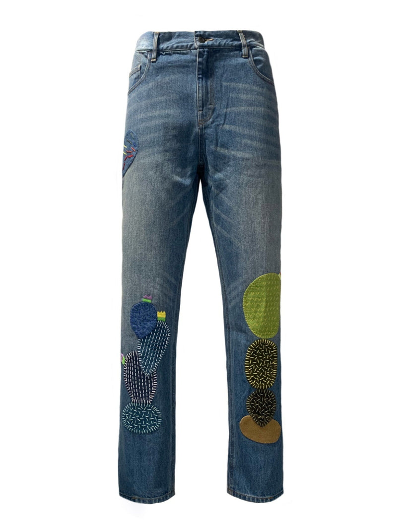 Kapital Jeans Pingtian Hehong Ins Style Cactus Embroidery Loose Oversized Jeans