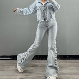 Women Cargo Pants Loose Trousers Stitching Design Sense Bell-Bottom Pants