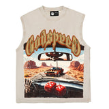 Hip hop tank top american skull racing retro high street casualloose summer washed distressed vest vest sweatshirt