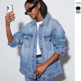 Women's top: european and american style cross-border washed denim jacket - women's casual loose long sleeve jacket