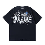 Men's short-sleeve t-shirt - washed print with hotfix rhinestones - premium cotton - high quality