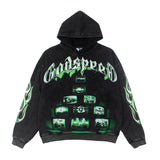Hip-hop hoodie american street rock retro tv printing washed and distressed trendy terry hooded sweatshirt