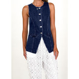 Women's top: amazon independent site cross-border fashion - vintage european & american style, round neck, sleeveless, cinched waist denim vest jacket for women