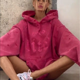 Women Sweatshirt Distressed Hooded Sweater Autumn and Winter Loose Casual