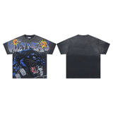 Valley t-shirt men's short-sleeved street printing hot diamond washed cotton