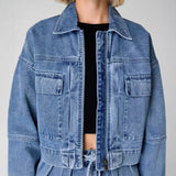 Women top cross-border export independent station annual workwear style denim outwear women's high waistlooseslimming lookshortsuit women