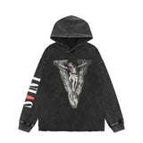 Hip-hop hoodie american high street fall and winter trendyletterprinting hooded sweatshirt washed distressedretro style loose hoodie