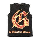 Hip hop tank top american street retro dark clouds skull washed old trendyloose waistcoat vest sweatshirt