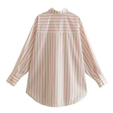 Women's T-Shirt Spring and Autumn Loose Lapel Long Sleeves Striped Shirt