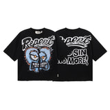 Bkys men's short-sleeve t-shirt - streetwear print, washed, rhinestone detail, 100% cotton